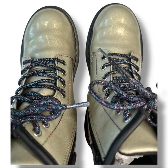 Dr. Martens 1460 Silver Metallic Glitter Lace-Up Combat Boots Girls Youth Size 2