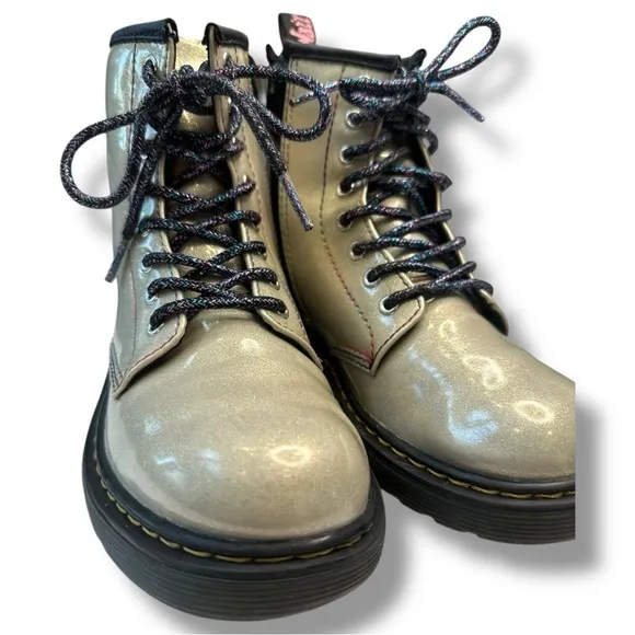 Dr. Martens 1460 Silver Metallic Glitter Lace-Up Combat Boots Girls Youth Size 2