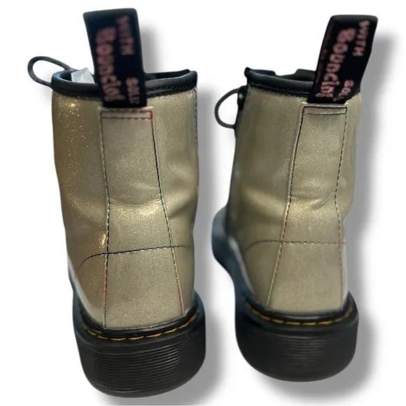 Dr. Martens 1460 Silver Metallic Glitter Lace-Up Combat Boots Girls Youth Size 2