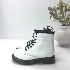 Dr Martens 1460T Combat Lace Up Zip Leather Boots White AW004 Kids US 8