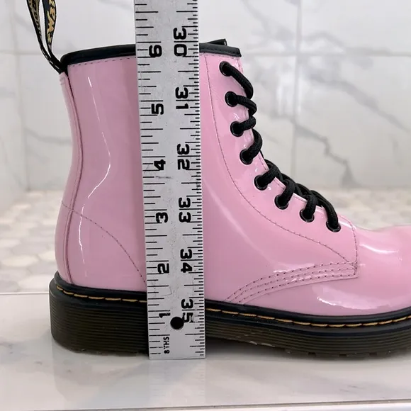 Dr Martens 1460T Pink Shiny Patent Leather Lace Up Combat Boots Girls Size 3