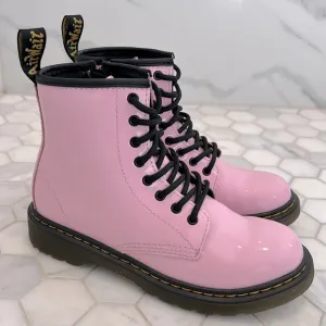 Dr Martens 1460T Pink Shiny Patent Leather Lace Up Combat Boots Girls Size 3