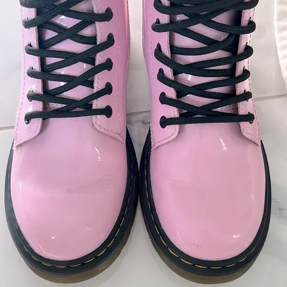 Dr Martens 1460T Pink Shiny Patent Leather Lace Up Combat Boots Girls Size 3