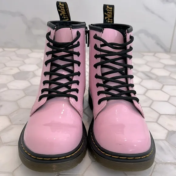 Dr Martens 1460T Pink Shiny Patent Leather Lace Up Combat Boots Girls Size 3