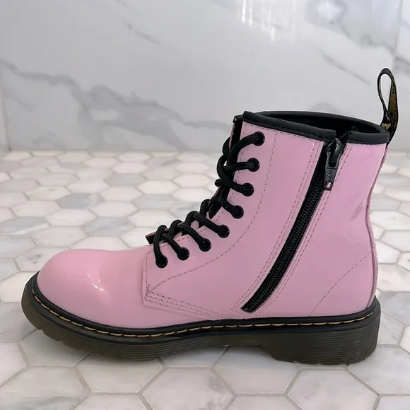 Dr Martens 1460T Pink Shiny Patent Leather Lace Up Combat Boots Girls Size 3