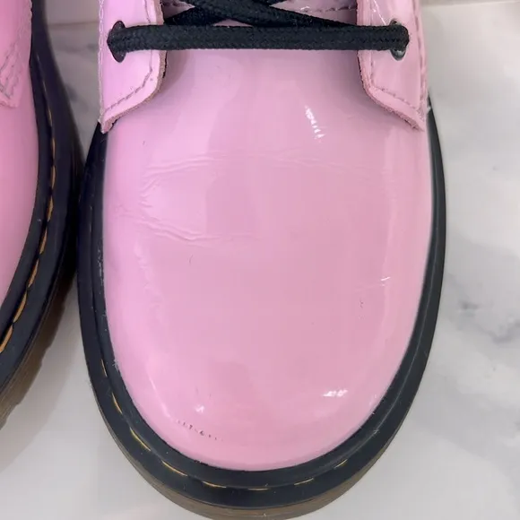 Dr Martens 1460T Pink Shiny Patent Leather Lace Up Combat Boots Girls Size 3