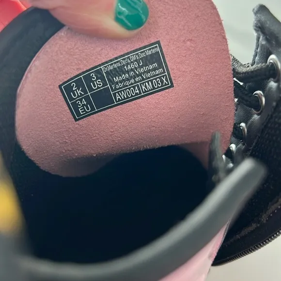 Dr Martens 1460T Pink Shiny Patent Leather Lace Up Combat Boots Girls Size 3