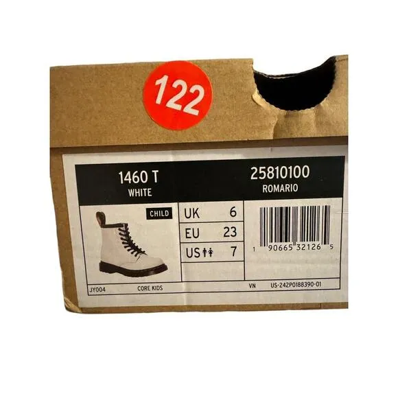 Dr Martens 1460T White Leather Combat Zip Boots Air Wair Toddler Size 7 US