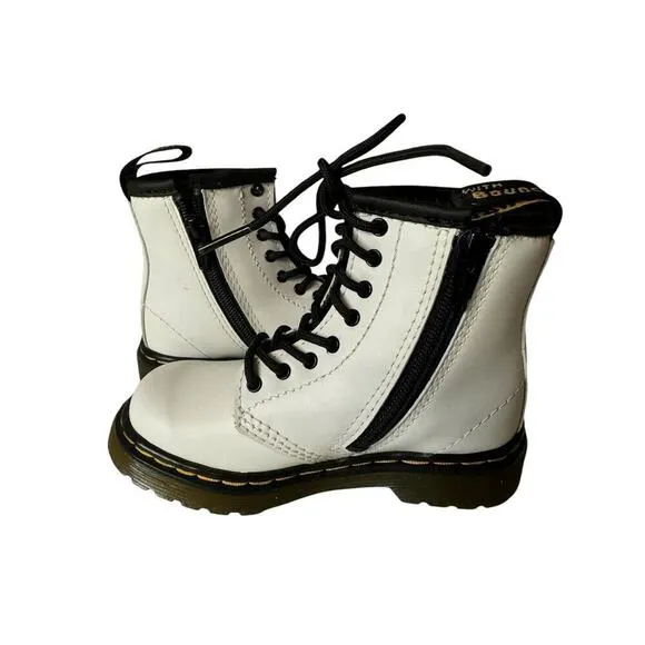 Dr Martens 1460T White Leather Combat Zip Boots Air Wair Toddler Size 7 US
