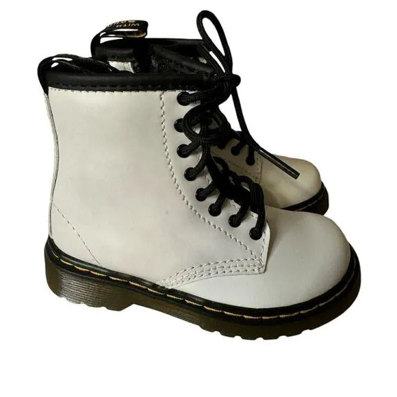 Dr Martens 1460T White Leather Combat Zip Boots Air Wair Toddler Size 7 US