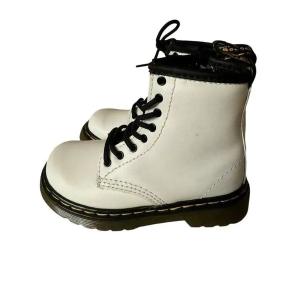 Dr Martens 1460T White Leather Combat Zip Boots Air Wair Toddler Size 7 US