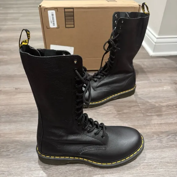 Dr Martens 1B99 Virginia Soft Black Leather 14 Eye Lace Up Combat Boots
