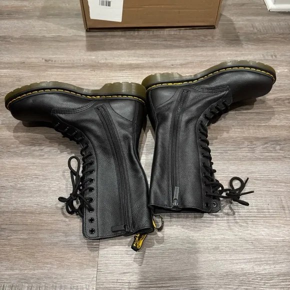 Dr Martens 1B99 Virginia Soft Black Leather 14 Eye Lace Up Combat Boots