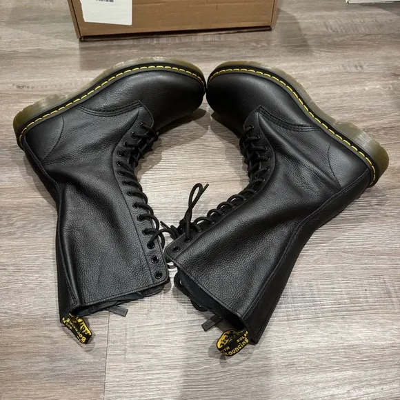 Dr Martens 1B99 Virginia Soft Black Leather 14 Eye Lace Up Combat Boots