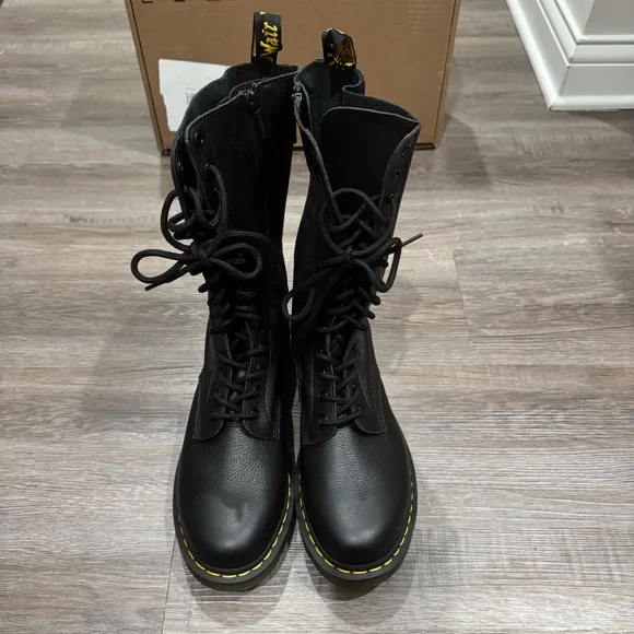 Dr Martens 1B99 Virginia Soft Black Leather 14 Eye Lace Up Combat Boots