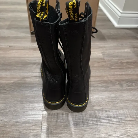 Dr Martens 1B99 Virginia Soft Black Leather 14 Eye Lace Up Combat Boots