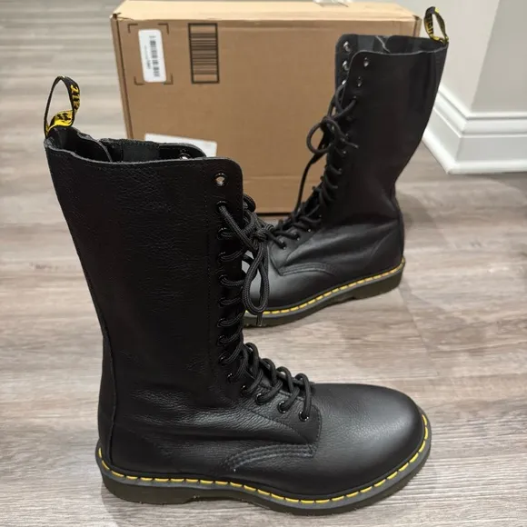 Dr Martens 1B99 Virginia Soft Black Leather 14 Eye Lace Up Combat Boots