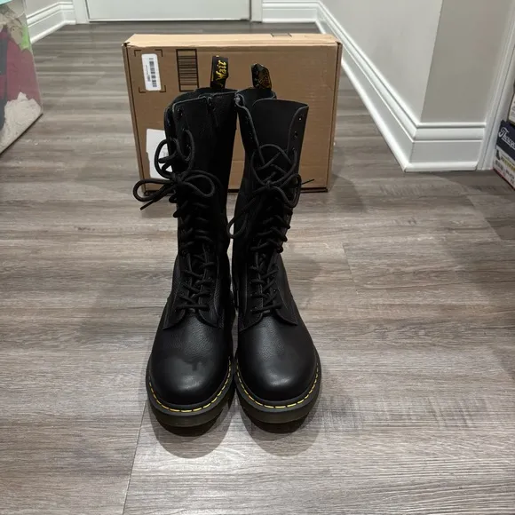 Dr Martens 1B99 Virginia Soft Black Leather 14 Eye Lace Up Combat Boots