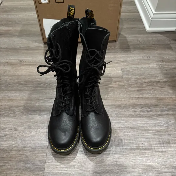 Dr Martens 1B99 Virginia Soft Black Leather 14 Eye Lace Up Combat Boots