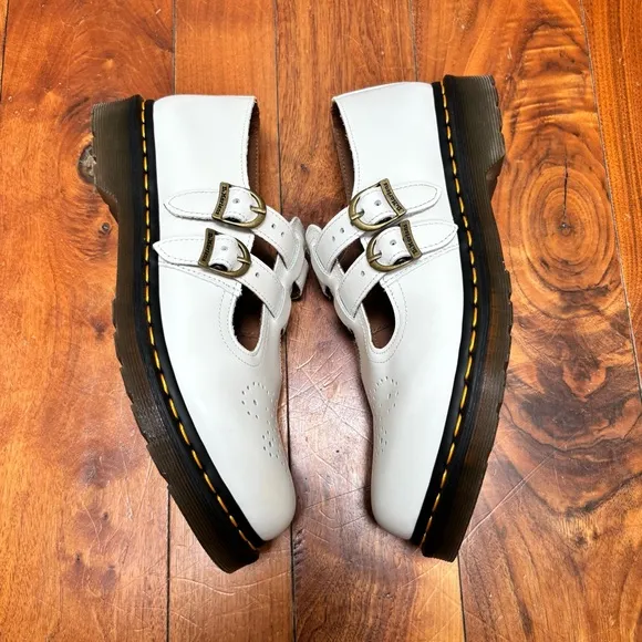 Dr. Marten’s 8065 Virginia White Leather Mary Jane Chunky Shoes 10