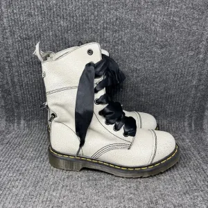 Dr. Martens Aimilita Boots Combat White Black Crackle Fold Down Women’s 9