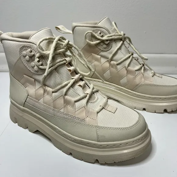 Dr Martens Air Wair Boury Utility Combat Boots Ivory Lace Up Men Sz 9 (W Sz 10)