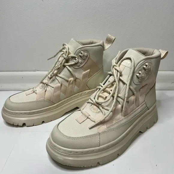 Dr Martens Air Wair Boury Utility Combat Boots Ivory Lace Up Men Sz 9 (W Sz 10)