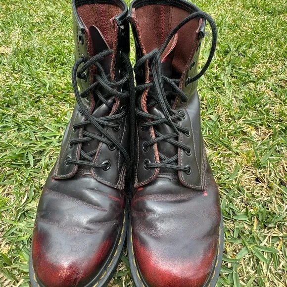 Dr. Martens Black and Red Combat Boots with Iconic Stitching