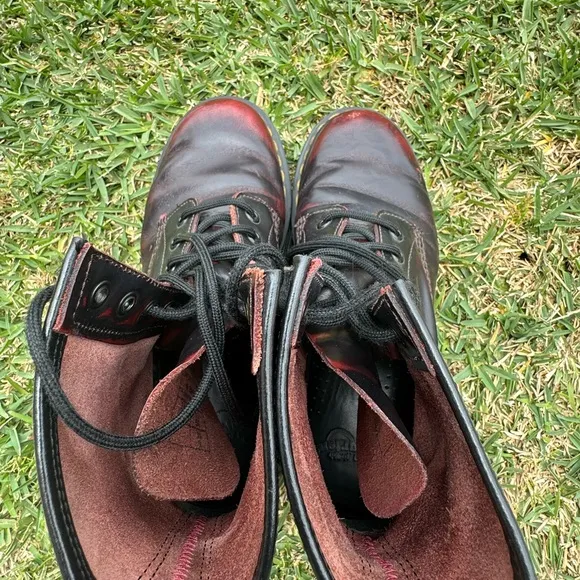 Dr. Martens Black and Red Combat Boots with Iconic Stitching