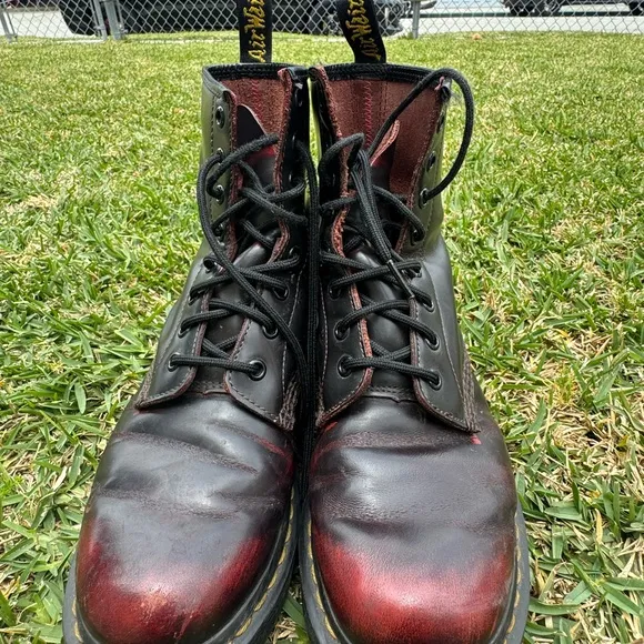 Dr. Martens Black and Red Combat Boots with Iconic Stitching