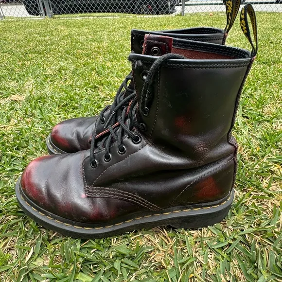 Dr. Martens Black and Red Combat Boots with Iconic Stitching