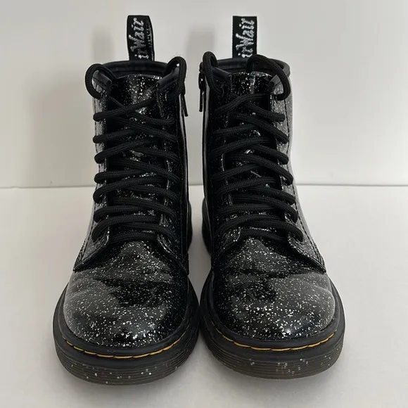 Dr. Martens Black Cosmic Glitter Combat Lace Up Boots 1460 J‎ Girls Size 1 NEW