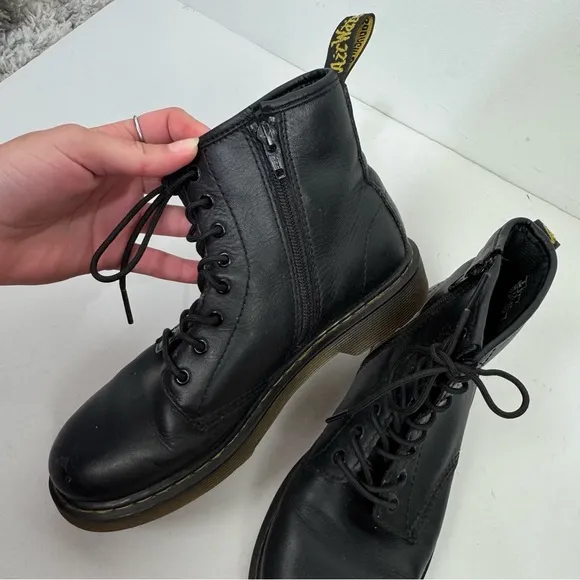 Dr. Martens Black Lace Up Zipper Leather Moto Combat Boots Goth Grunge