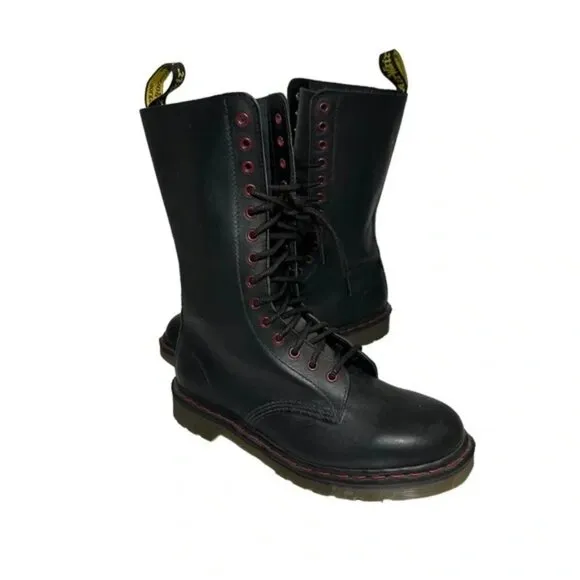 Dr. Martens Black Leather Combat Boots Lace Up Made In England Womens Size 5 US