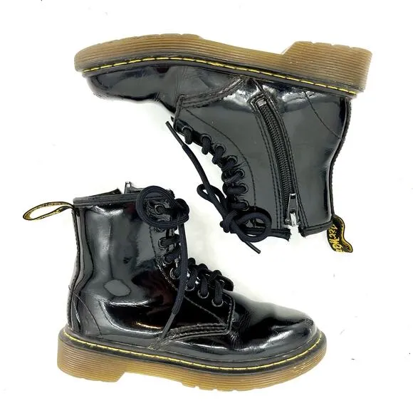 Dr Martens black patent leather YOUTH Delaney Lace up boots (12)