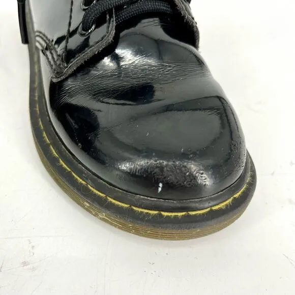 Dr Martens black patent leather YOUTH Delaney Lace up boots (12)