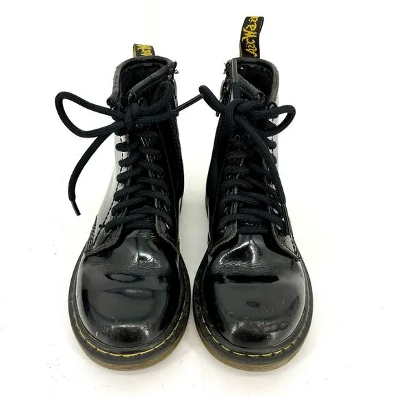 Dr Martens black patent leather YOUTH Delaney Lace up boots (12)