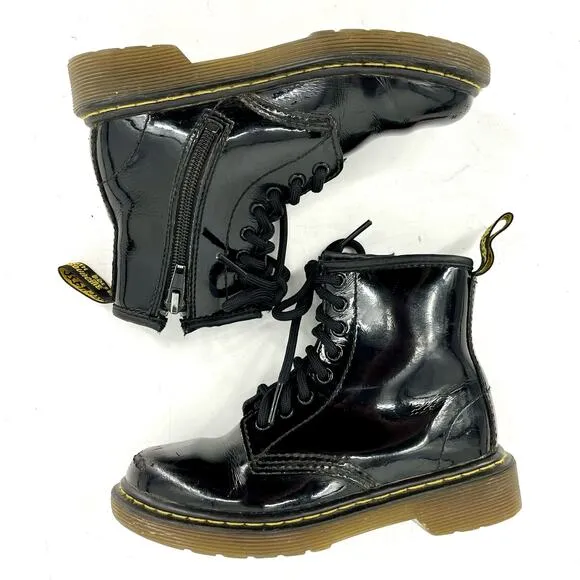 Dr Martens black patent leather YOUTH Delaney Lace up boots (12)