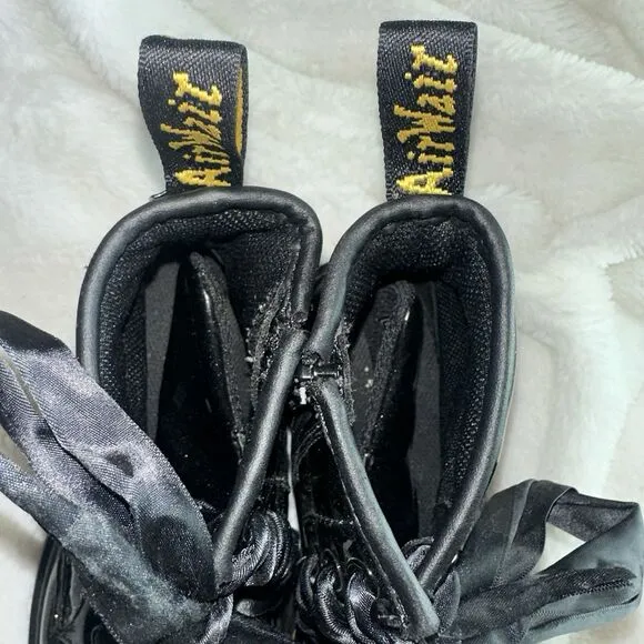 Dr. Martens Black Sparkle Shiny Glitter 1460 Lace Up Kids Girls Combat Boots 12