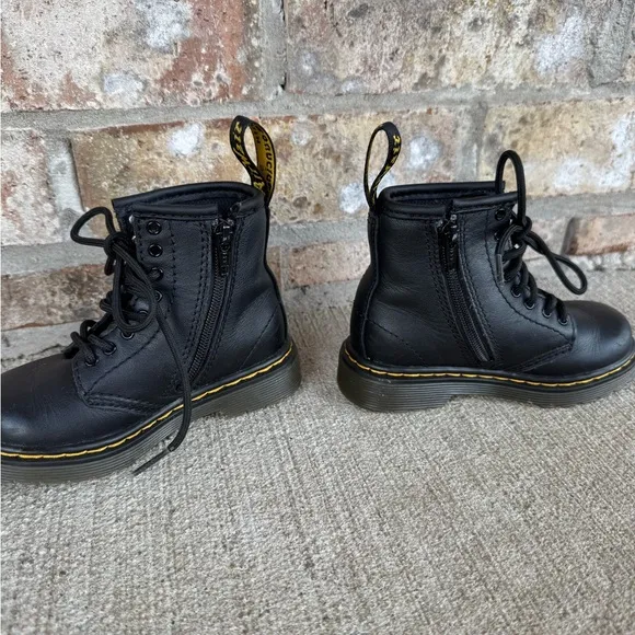 Dr. Martens Black Zip Lace Up Leather Combat Boots Toddler Girl