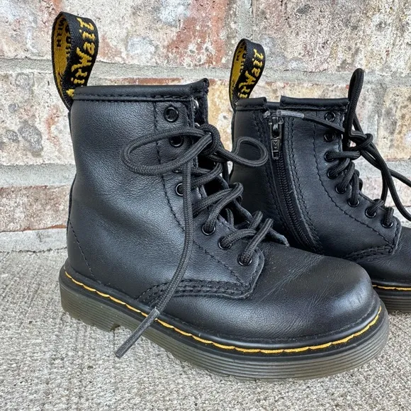 Dr. Martens Black Zip Lace Up Leather Combat Boots Toddler Girl