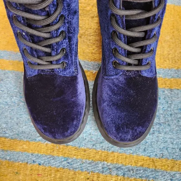 Dr Martens Blue Brocade Velvet 1460 Lace Up Combat Boots Size 6