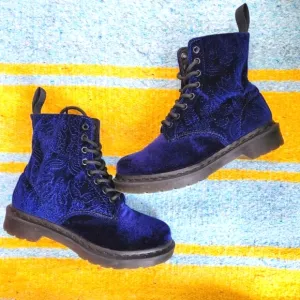 Dr Martens Blue Brocade Velvet 1460 Lace Up Combat Boots Size 6
