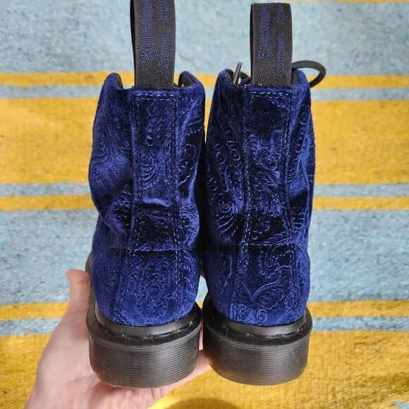 Dr Martens Blue Brocade Velvet 1460 Lace Up Combat Boots Size 6