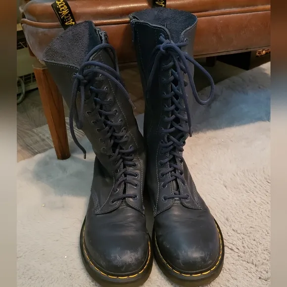Dr. Martens Blue Leather Combat Boots 14 Eyelet