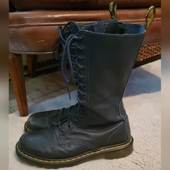 Dr. Martens Blue Leather Combat Boots 14 Eyelet