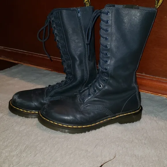 Dr. Martens Blue Leather Combat Boots 14 Eyelet