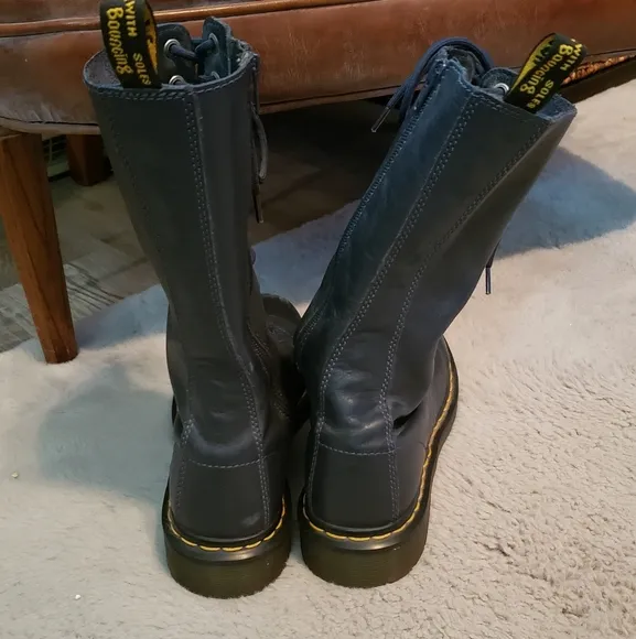 Dr. Martens Blue Leather Combat Boots 14 Eyelet