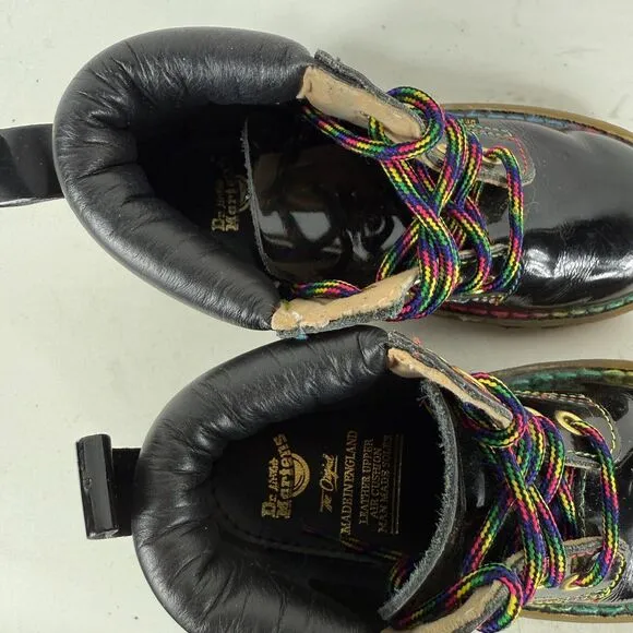 Dr. Martens Boots Kids 10 Black Patent Leather Lace-Up Round Toe Hiking