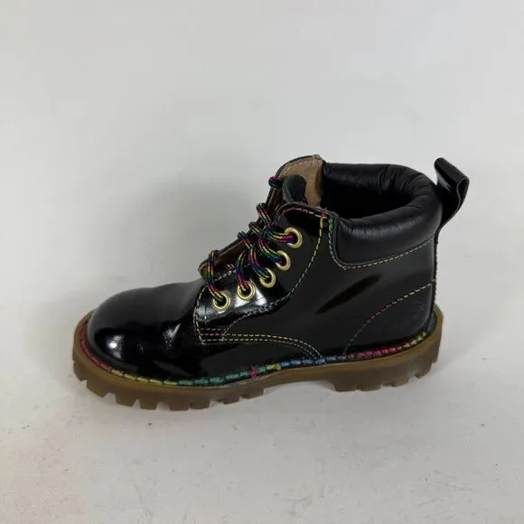 Dr. Martens Boots Kids 10 Black Patent Leather Lace-Up Round Toe Hiking